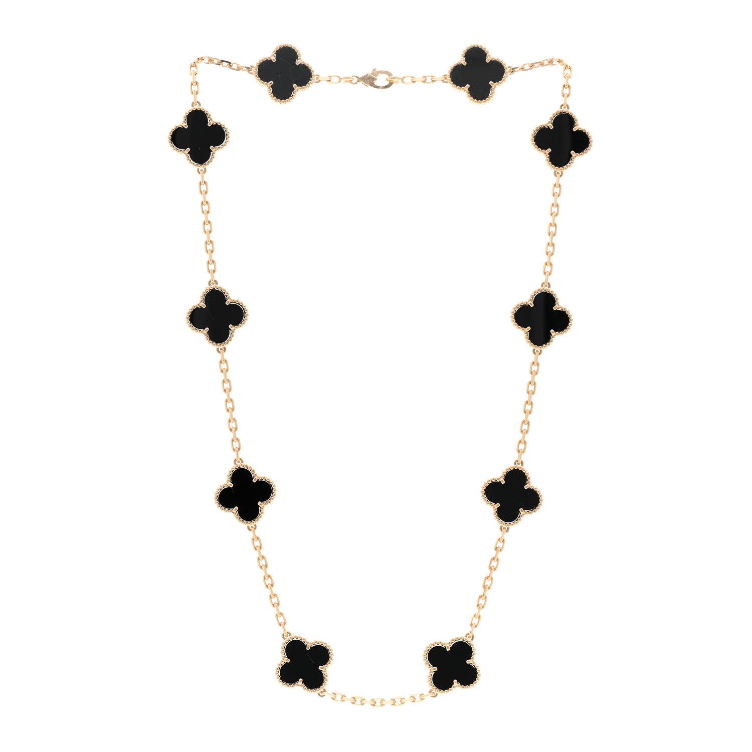 Van Cleef & Arpels 18K Yellow Gold Black Onyx 10 Motifs Vintage Alhambra Necklace 3 of 4
