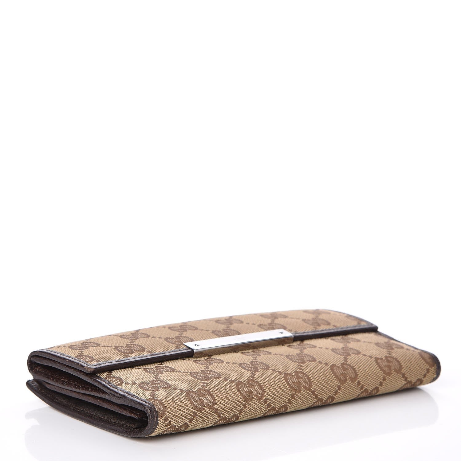 Gucci Monogram Metal Bar Continental Flap Wallet Beige Ebony Dark Brown 4 of 8