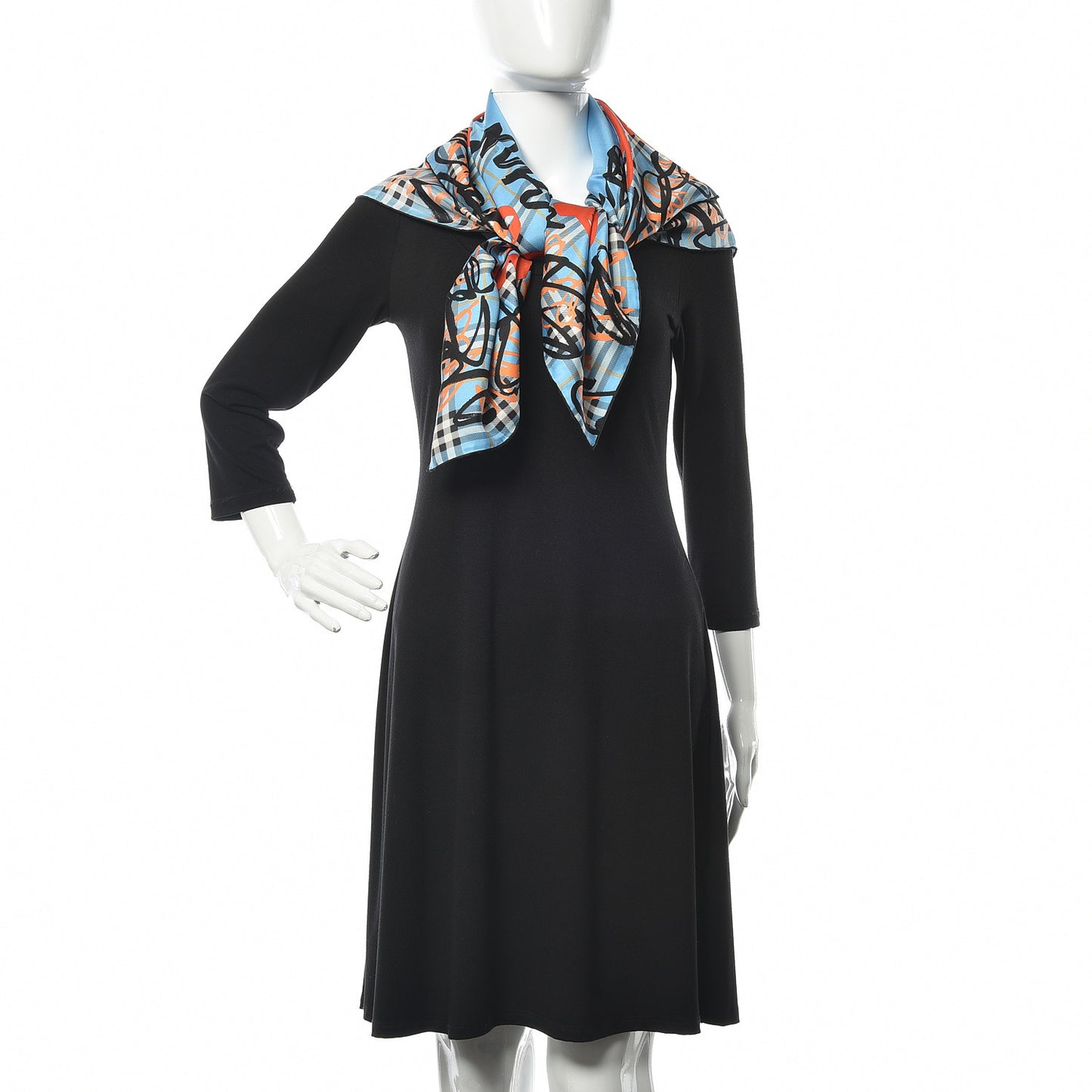 Silk Scribble Print Square Scarf Blue
