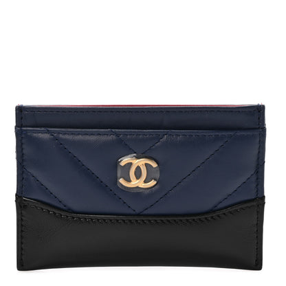 Chanel Aged Calfskin Chevron Quilted Gabrielle Card Holder Wallet Navy Black 1 of 8