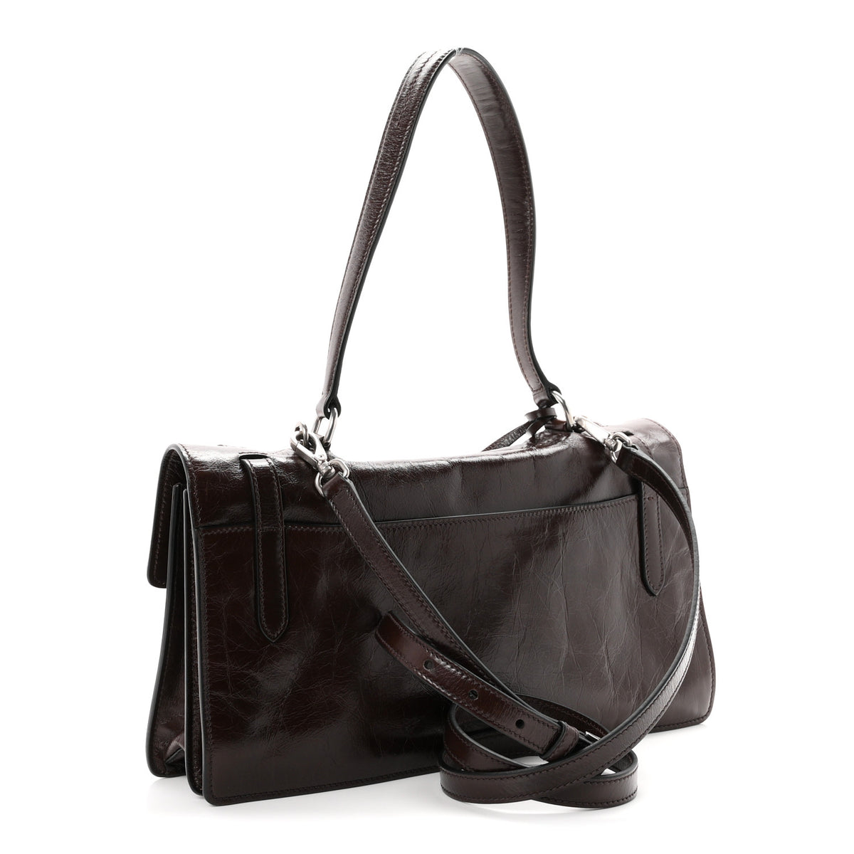 Glossy Calfskin Medium Sound Shoulder Bag Dark Brown
