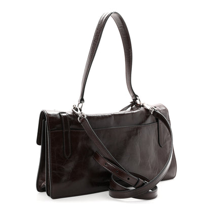 Prada Glossy Calfskin Medium Sound Shoulder Bag Dark Brown 3 of 10