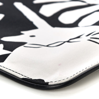 Alexander McQueen Silk Unicorn Print Skull Zip Pouch Black White 9 of 14