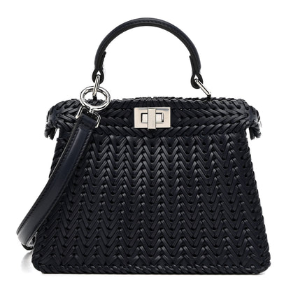 Fendi Vitello King Shiny Nappa Intreccio Petite Peekaboo I SEE U Satchel Midnight 1 of 10