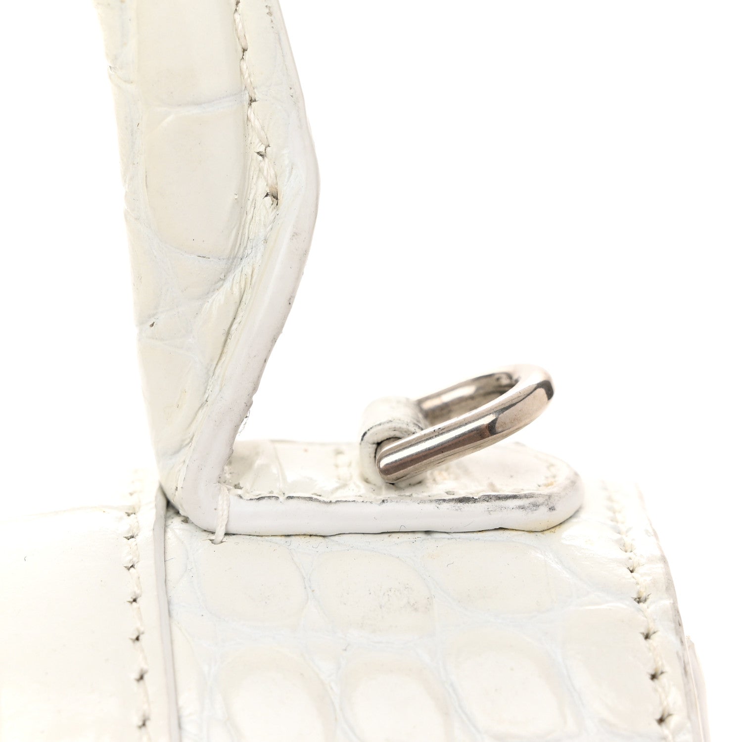 Balenciaga Shiny Calfskin Crocodile Embossed Hourglass Top Handle Bag XS White 10 of 11