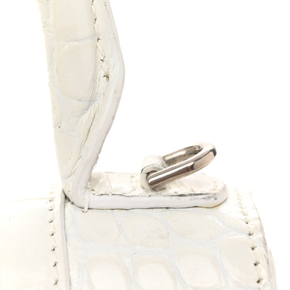 Balenciaga Shiny Calfskin Crocodile Embossed Hourglass Top Handle Bag XS White 10 of 11