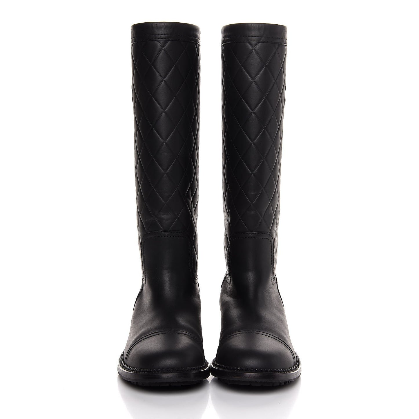 Oily Calfskin Quilted High Boots 40 Black