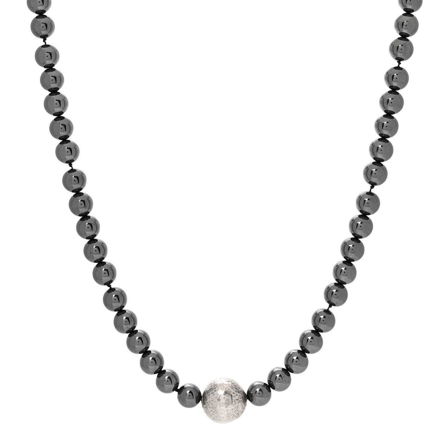 Tiffany Sterling Silver Hematite Hammered Bead Station Necklace 1 of 6