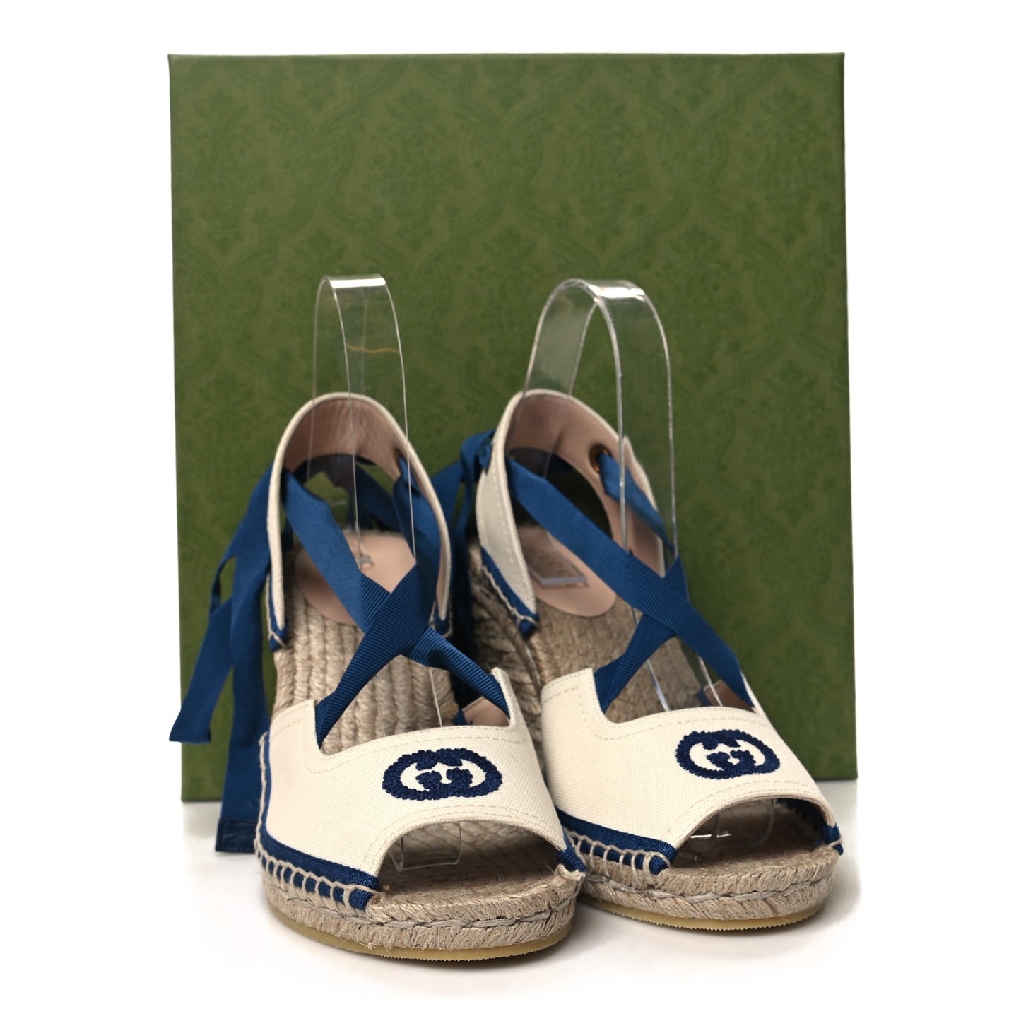 Canvas GG Ankle Wrap Platform Espadrille Wedges 37 Mystic White Royale Blue