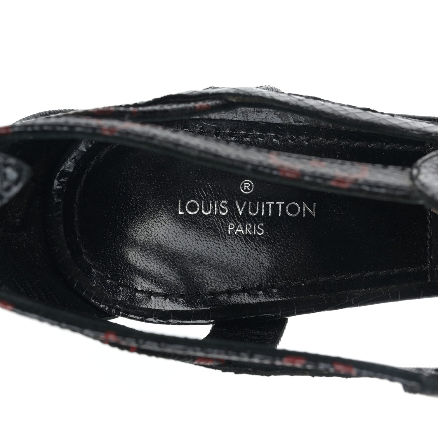 Louis Vuitton Monogram Infrarouge Glazed Calfskin Queen Of Hearts Sandal Pumps 37 Black 7 of 8