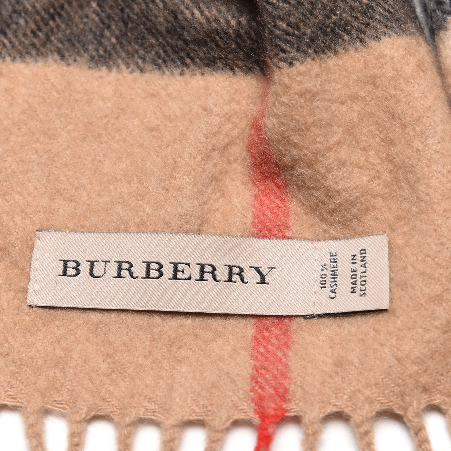 Cashmere Giant Check Fringe Scarf Camel