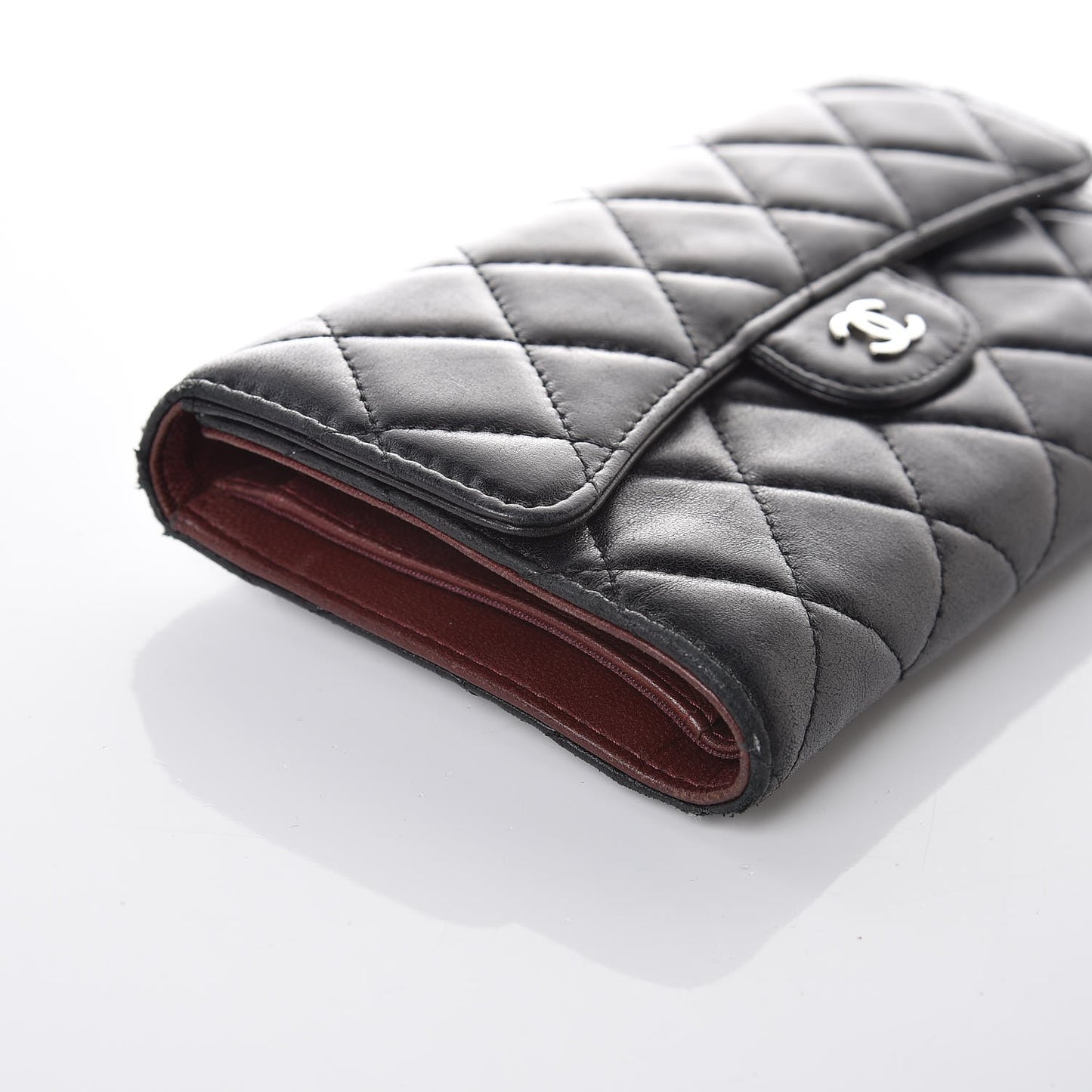 Lambskin Quilted Large Flap Wallet Black