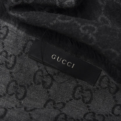 Gucci Wool Silk Monogram GGWeb Fringe Shawl Black Medium Grey 3 of 5