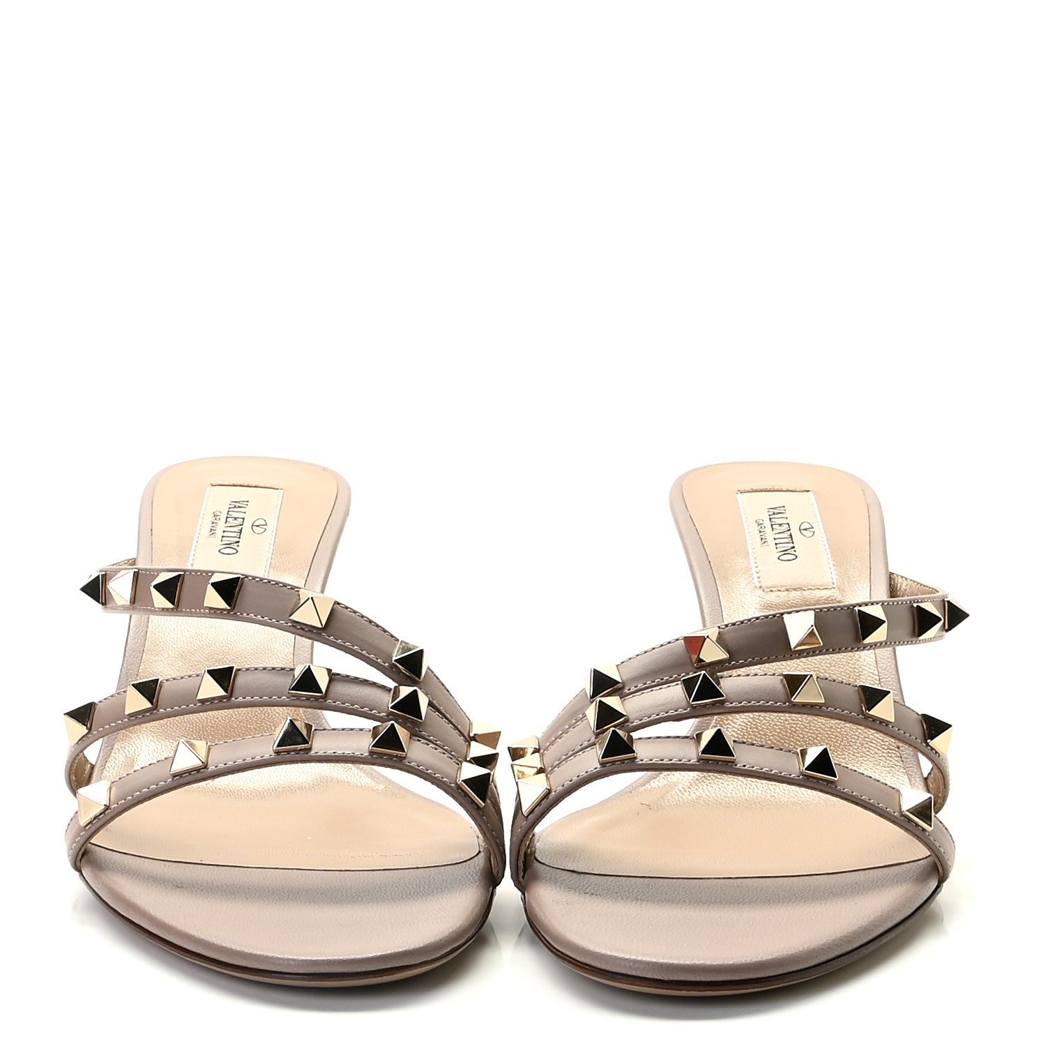 Valentino Garavani Calfskin Nappa Rockstud 60mm Slide Sandals 38.5 Poudre 2 of 9