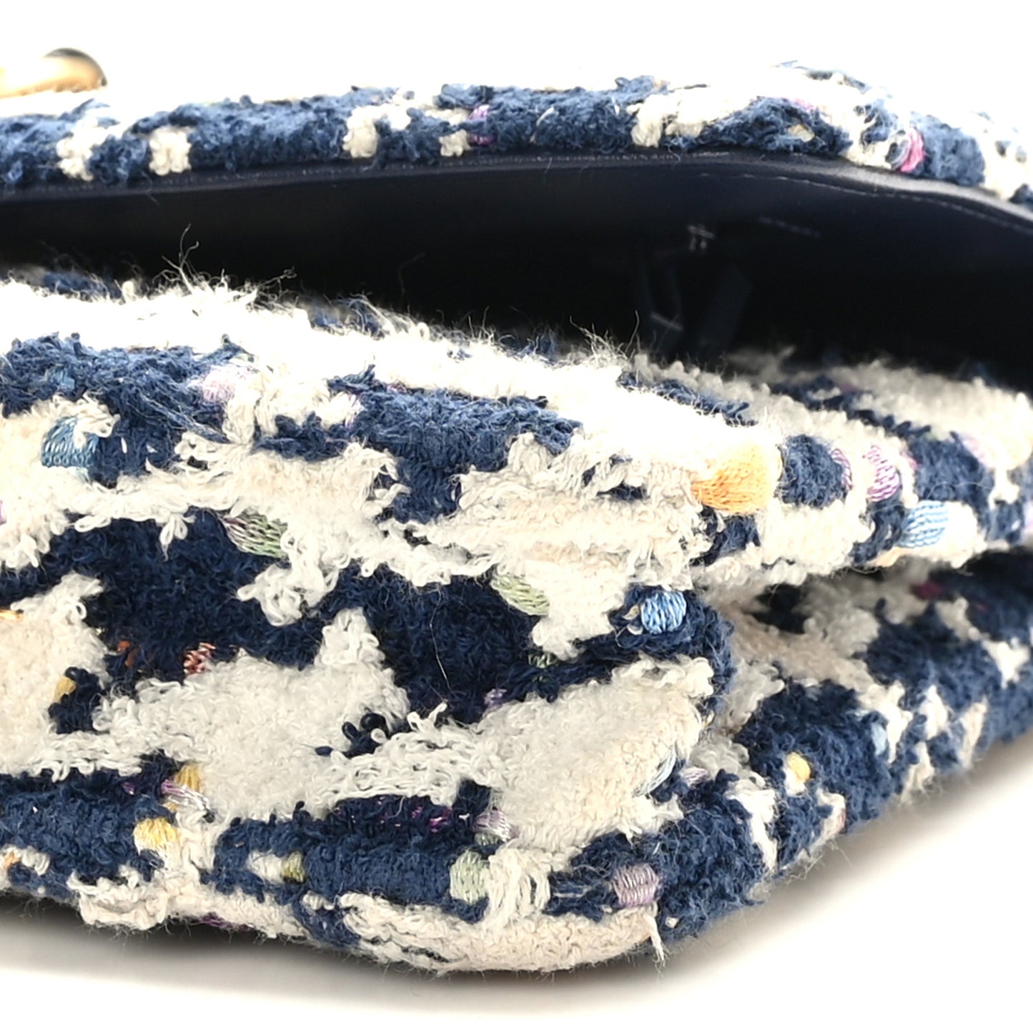 Tweed Quilted Chanel 19 Wallet On Chain WOC Ecru Navy Blue Multicolor