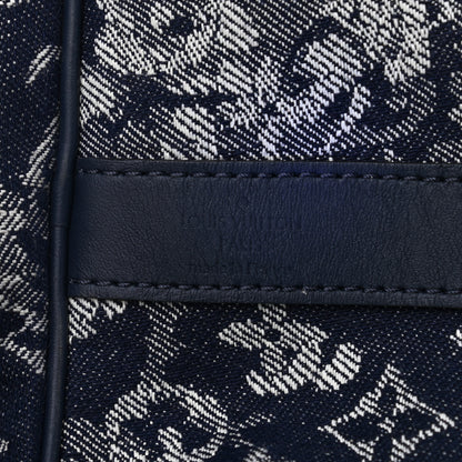 Louis Vuitton Monogram Tapestry Keepall Bandouliere 50 Bleu 6 of 8