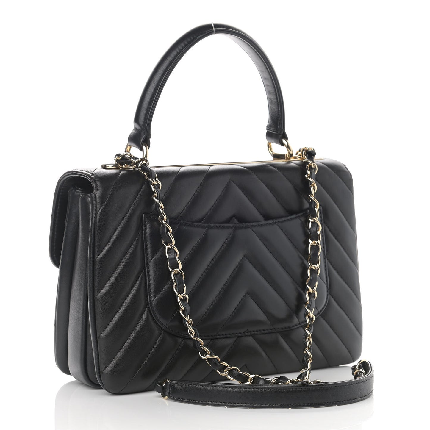 Lambskin Chevron Quilted Small Trendy CC Dual Handle Flap Bag Black