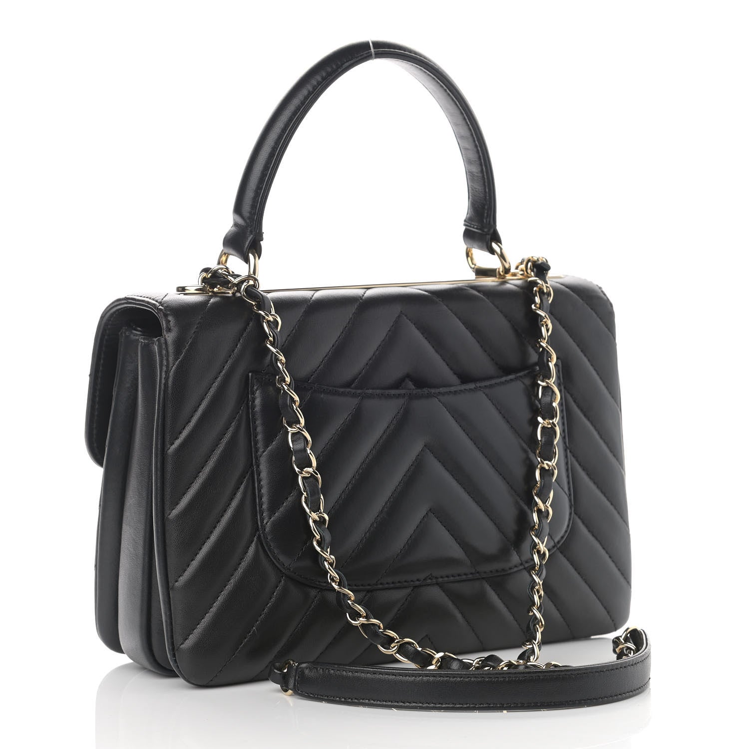 Chanel Lambskin Chevron Quilted Small Trendy CC Dual Handle Flap Bag Black 3 of 14