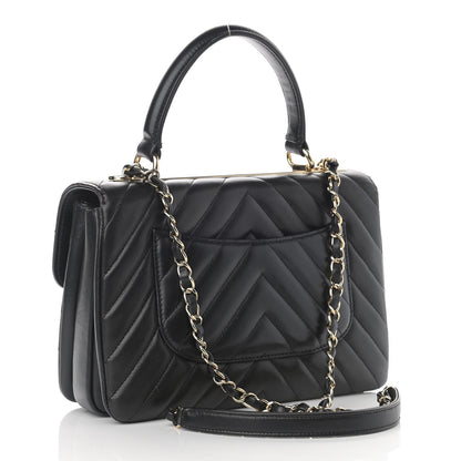 Chanel Lambskin Chevron Quilted Small Trendy CC Dual Handle Flap Bag Black 3 of 14