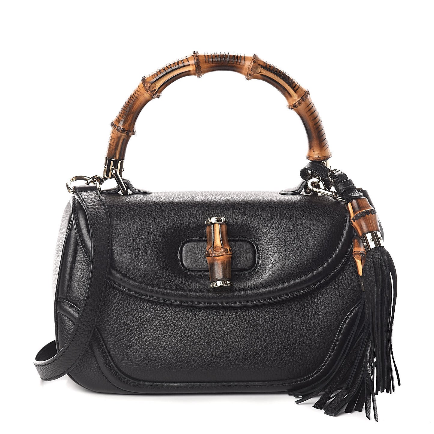 Calfskin Medium New Bamboo Top Handle Bag Black