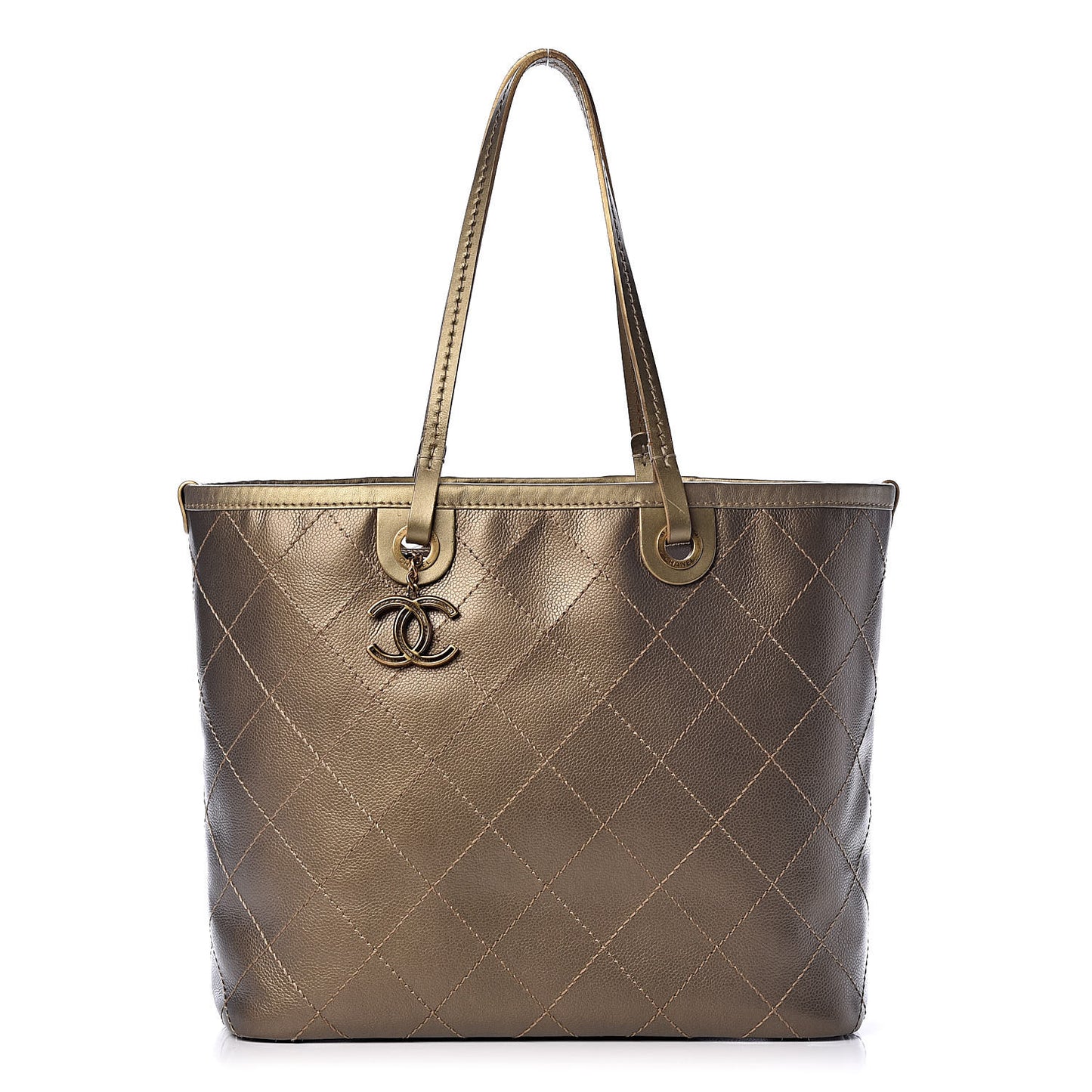Grained Calfskin Large Shopping Fever Tote Gold