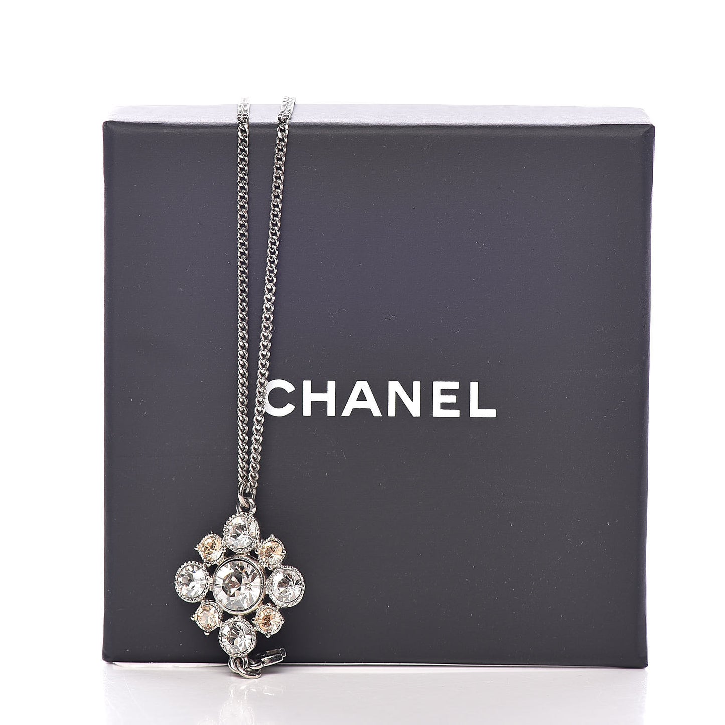 Crystal CC Drop Pendant Necklace Silver