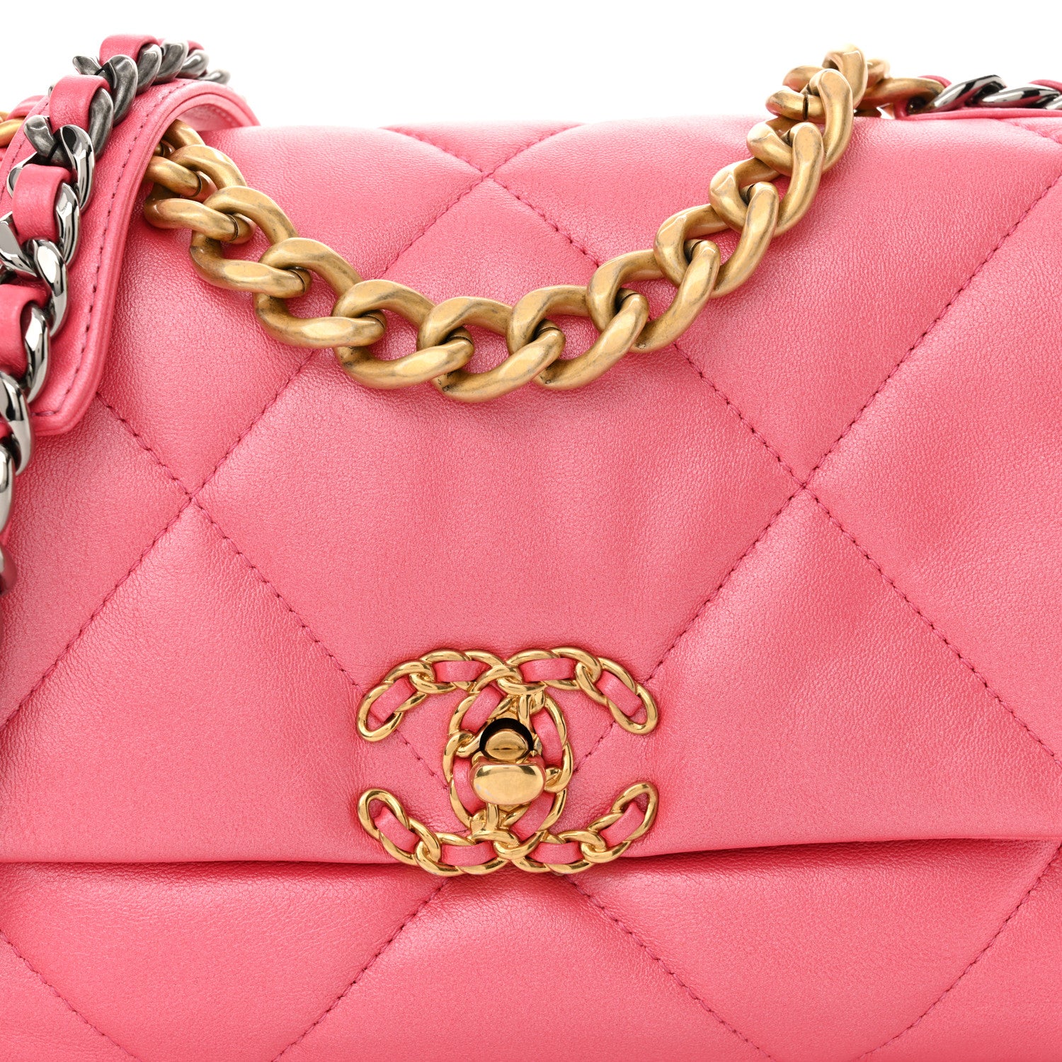 Chanel Shiny Lambskin Quilted Medium Chanel 19 Flap Pink 8 of 10