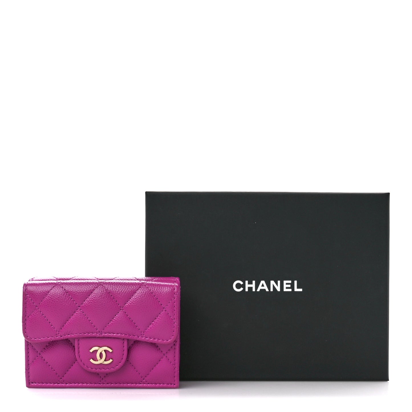 Caviar Quilted Double Flap Wallet Purple