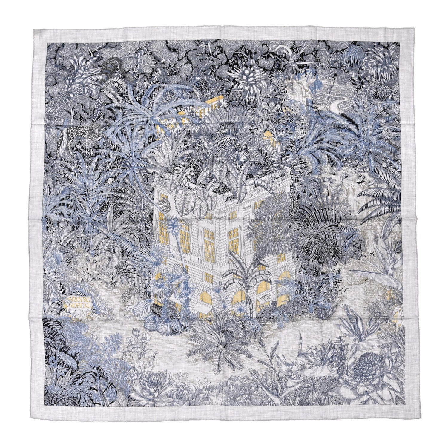 Hermes Cashmere Silk Faubourg Tropical Shawl 140 Gris Chine Encre 1 of 6