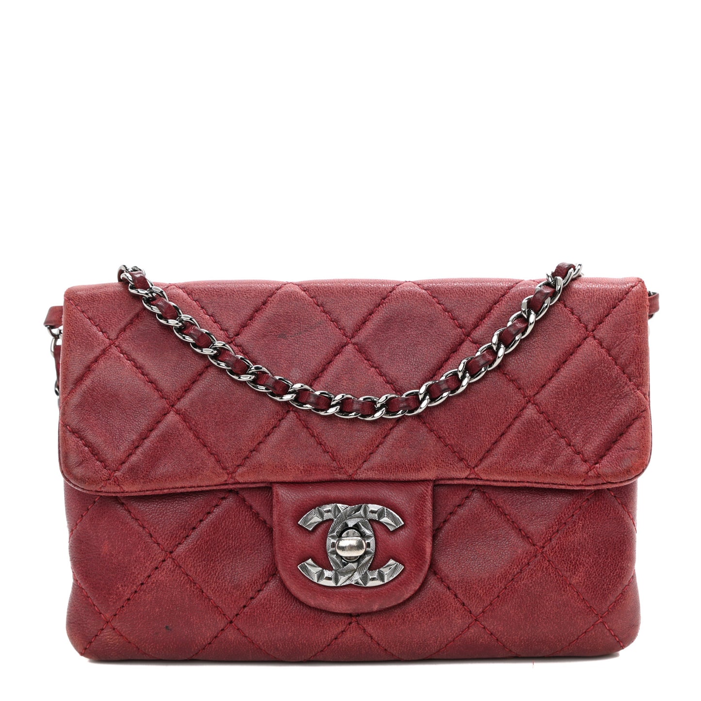 Lambskin Quilted Mini Mineral Nights Flap Crossbody Bag Dark Red