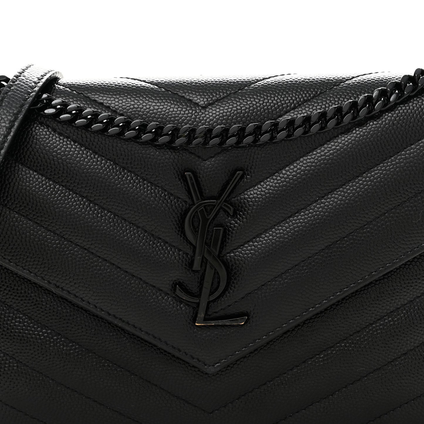 Grain De Poudre Matelasse Chevron Monogram Monochrome Envelope Chain Wallet Black