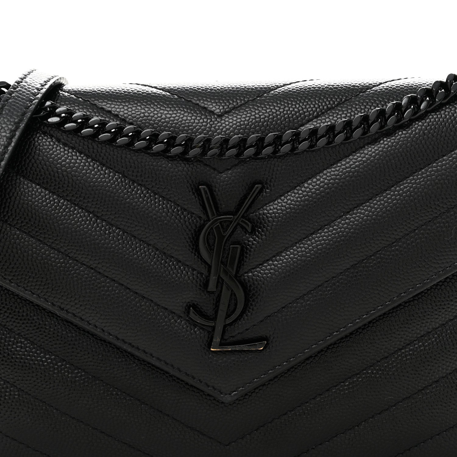 Saint Laurent Grain De Poudre Matelasse Chevron Monogram Monochrome Envelope Chain Wallet Black 8 of 12