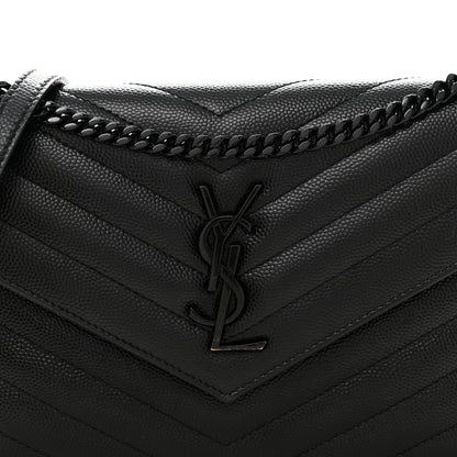 Saint Laurent Grain De Poudre Matelasse Chevron Monogram Monochrome Envelope Chain Wallet Black 8 of 12