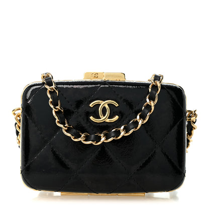 Chanel Glazed Goatskin Quilted Small Box With Chain Black 1 of 11