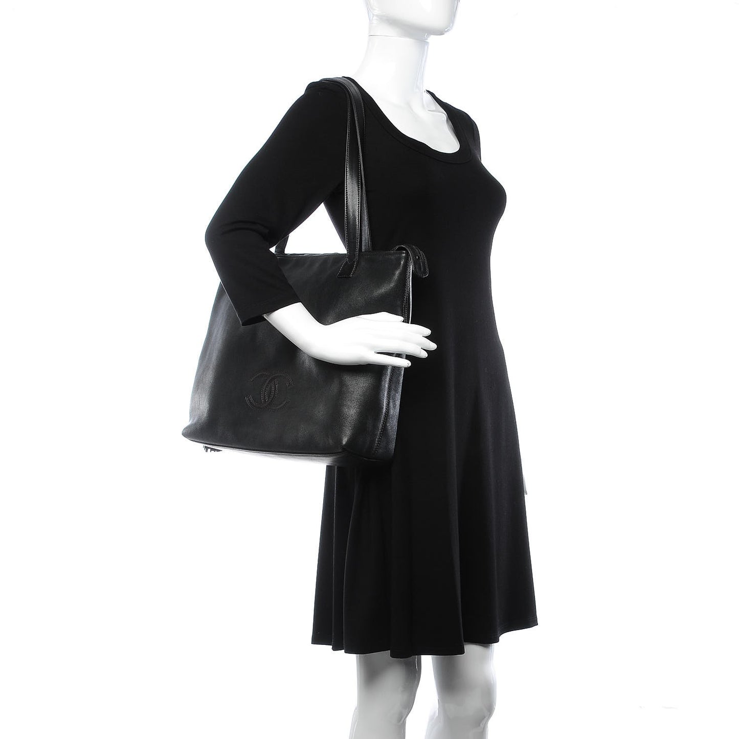 Calfskin CC Tassel Shopping Tote Black