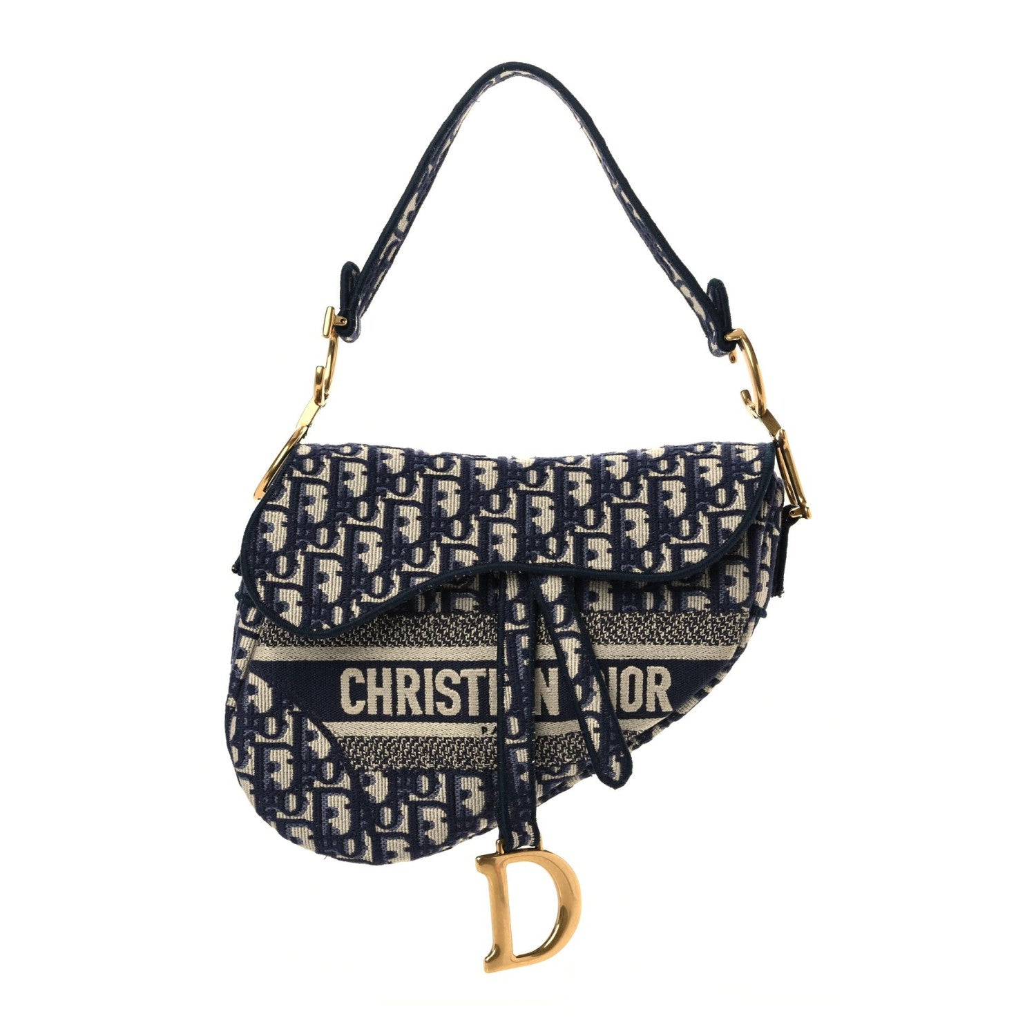 Christian Dior Oblique Embroidered Saddle Bag Blue 1 of 12