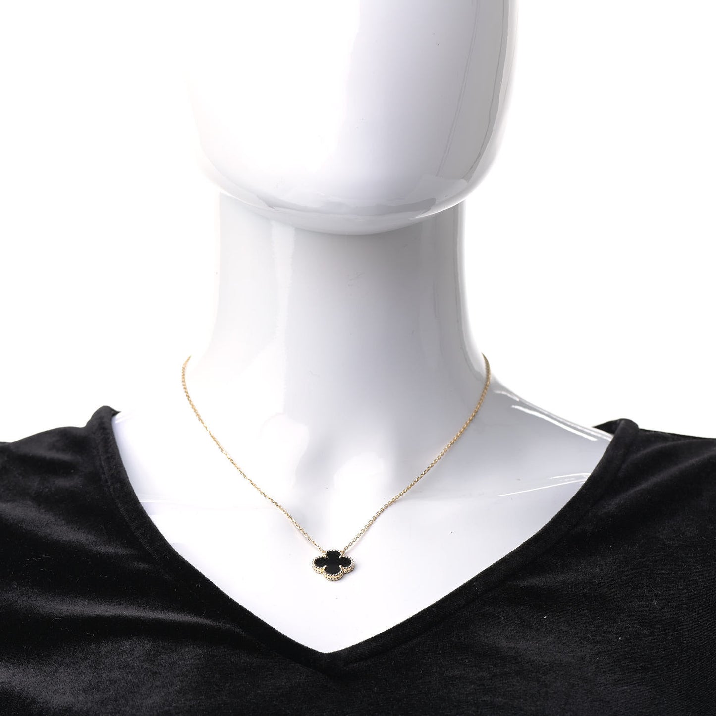 18K Yellow Gold Black Onyx Vintage Alhambra Pendant Necklace