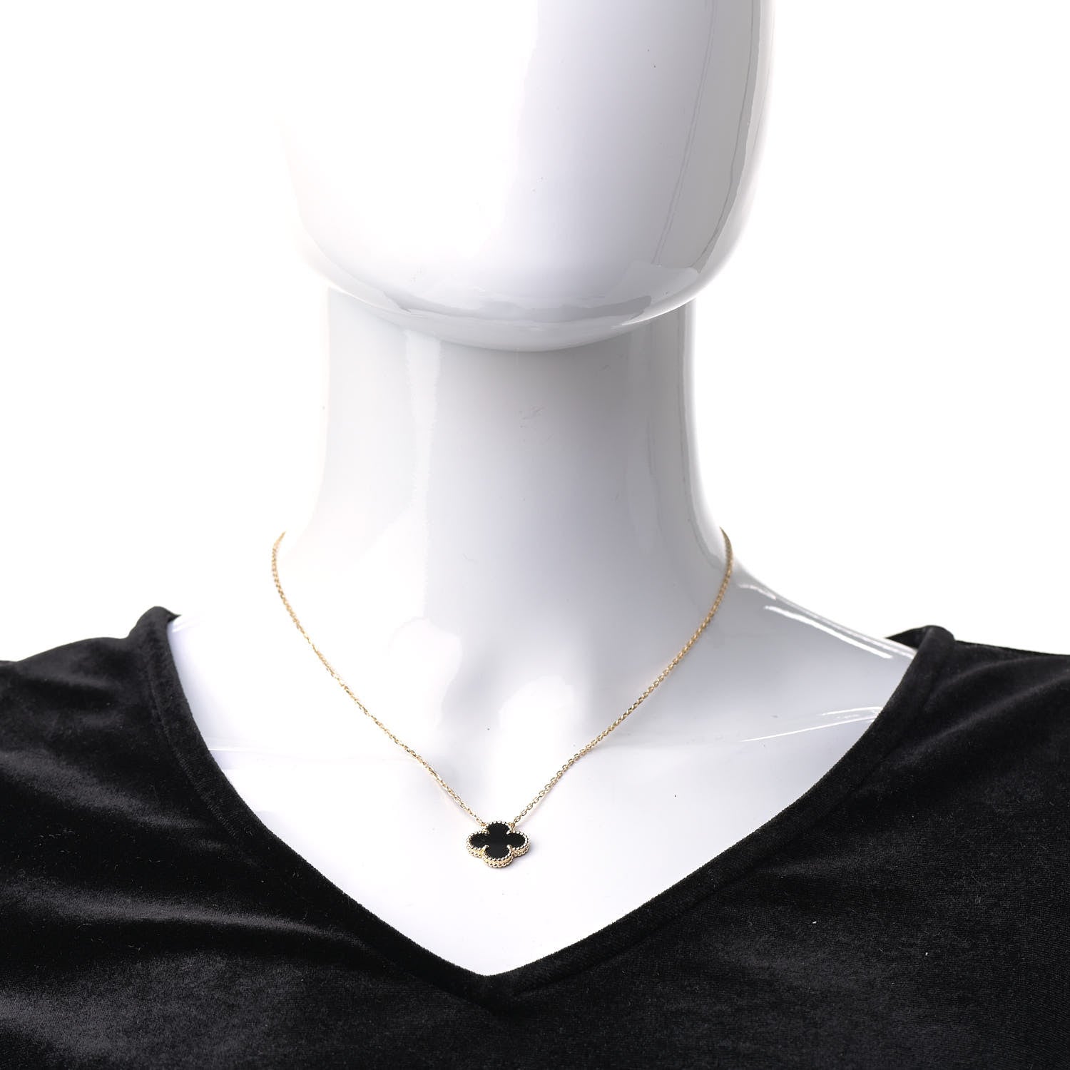 Van Cleef & Arpels 18K Yellow Gold Black Onyx Vintage Alhambra Pendant Necklace 2 of 6