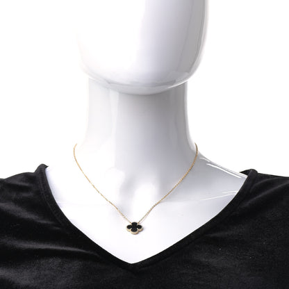 Van Cleef & Arpels 18K Yellow Gold Black Onyx Vintage Alhambra Pendant Necklace 2 of 6