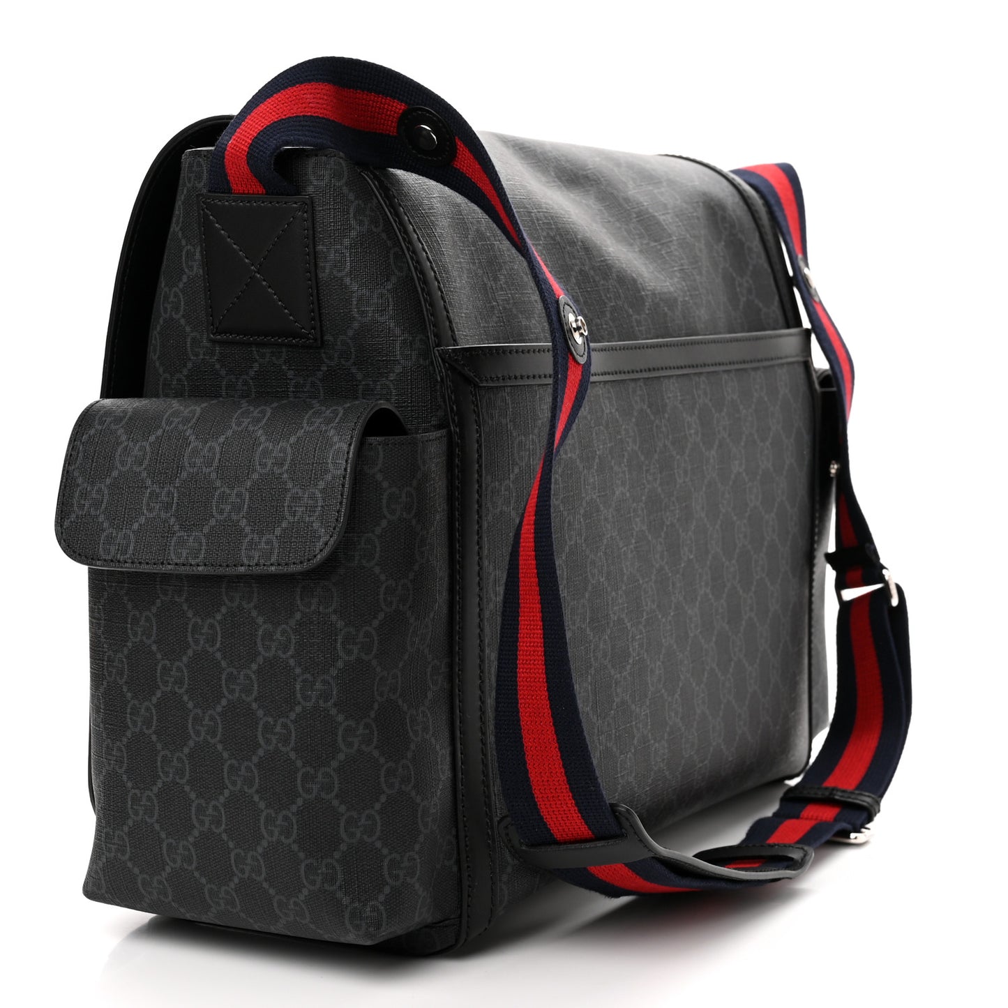 GG Supreme Monogram Web Messenger Diaper Bag Black Grey