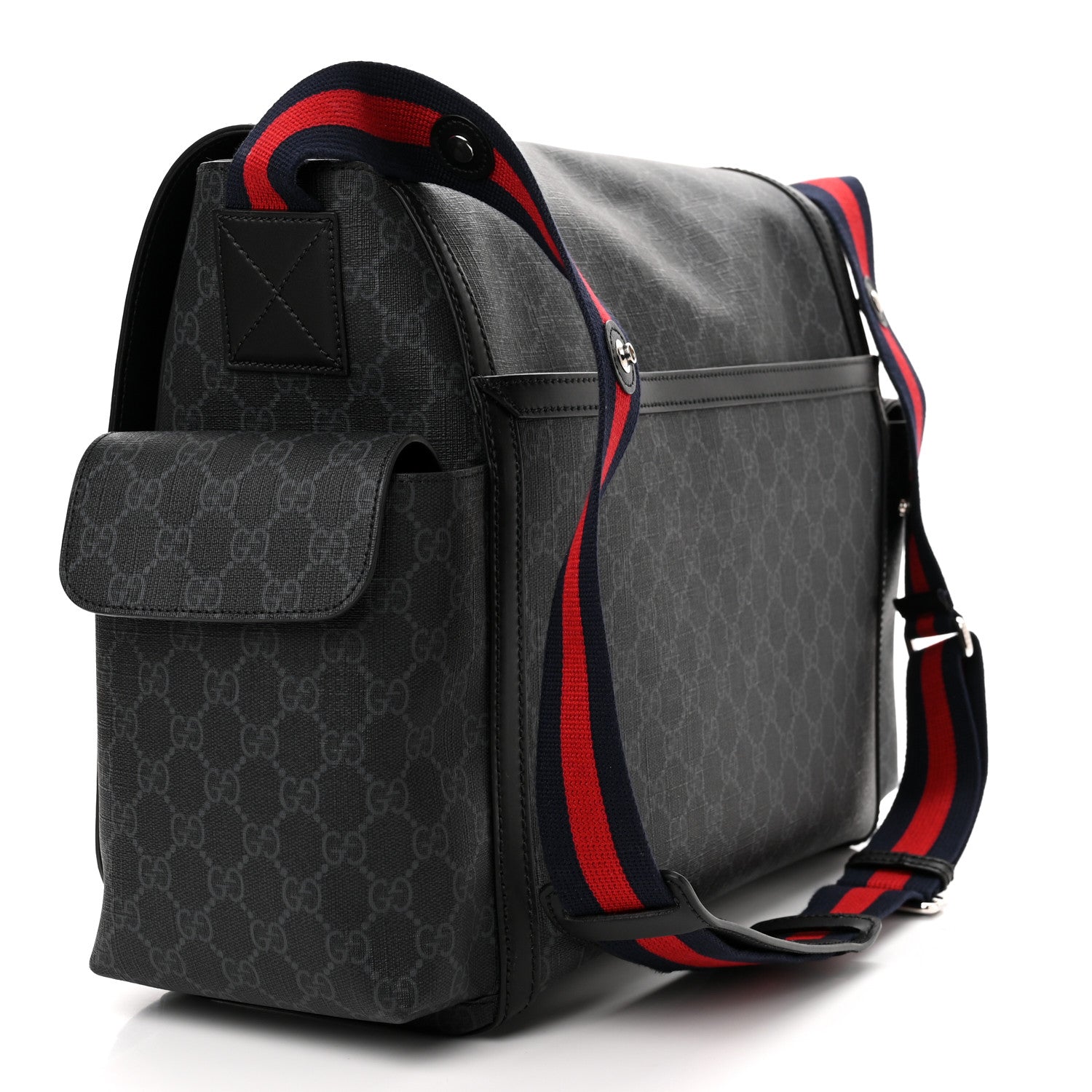 Gucci GG Supreme Monogram Web Messenger Diaper Bag Black Grey 4 of 12