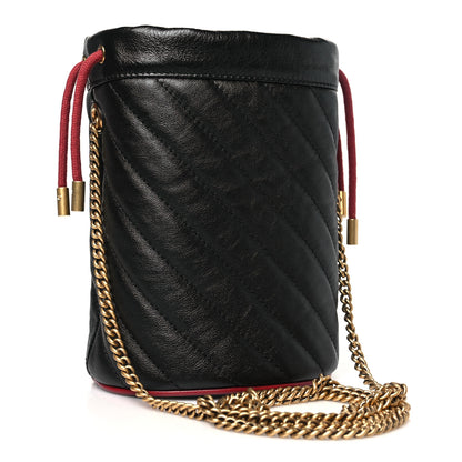 Gucci Vintage Effect Calfskin Matelasse Diagonal Mini Torchon GG Marmont 2.0 Bucket Bag Black Romantic Cherry 3 of 11