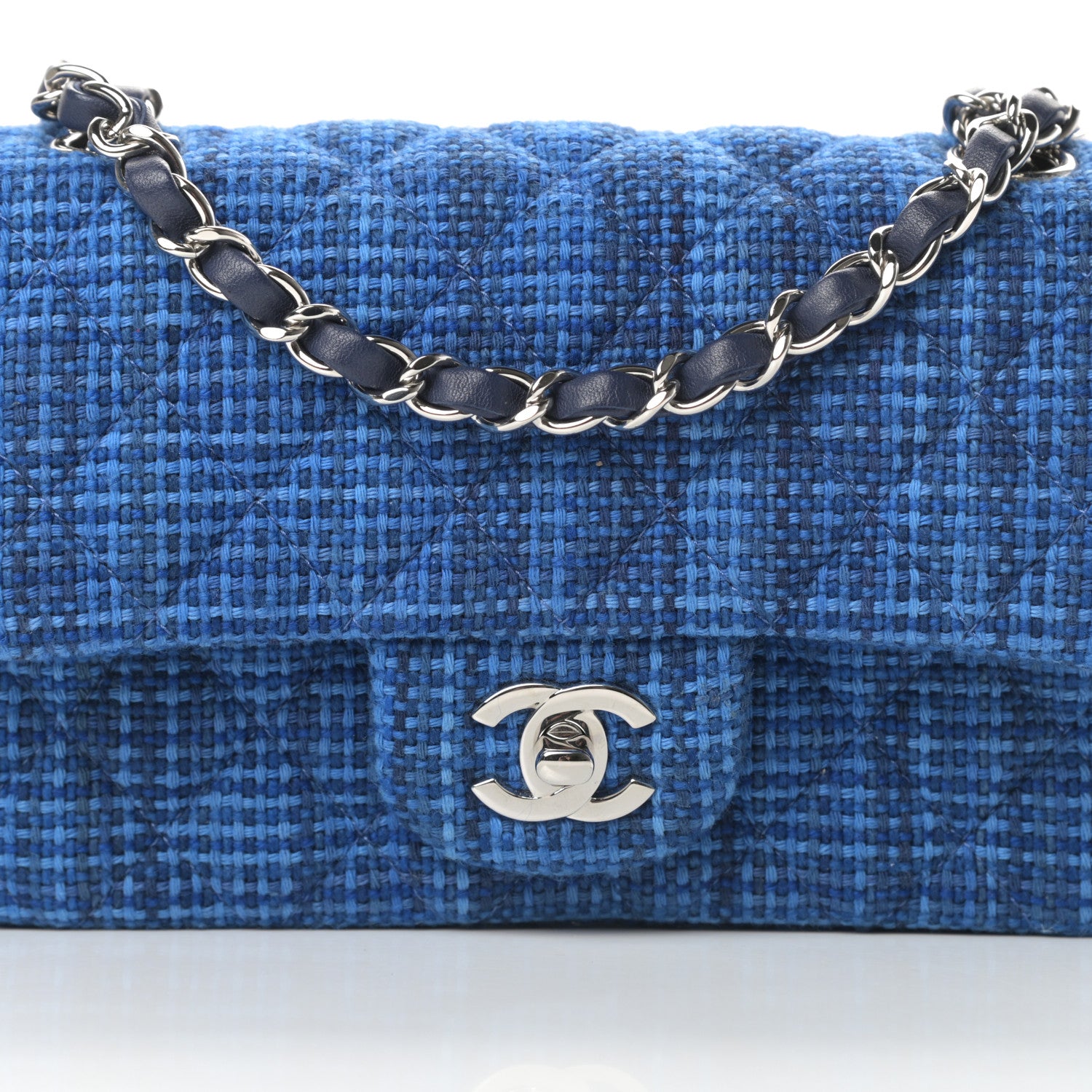 Chanel Tweed Quilted Mini Rectangular Flap Navy Blue 8 of 10