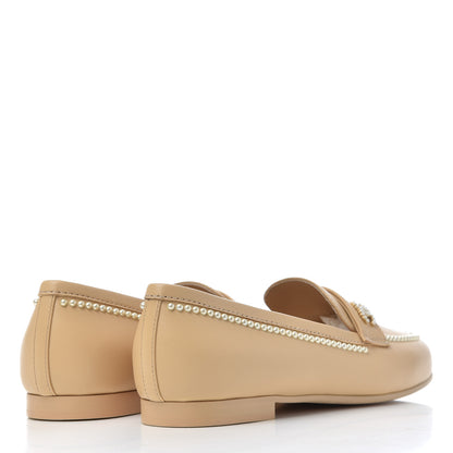 Chanel Calfskin Pearl CC Loafers 37.5 Beige 4 of 9