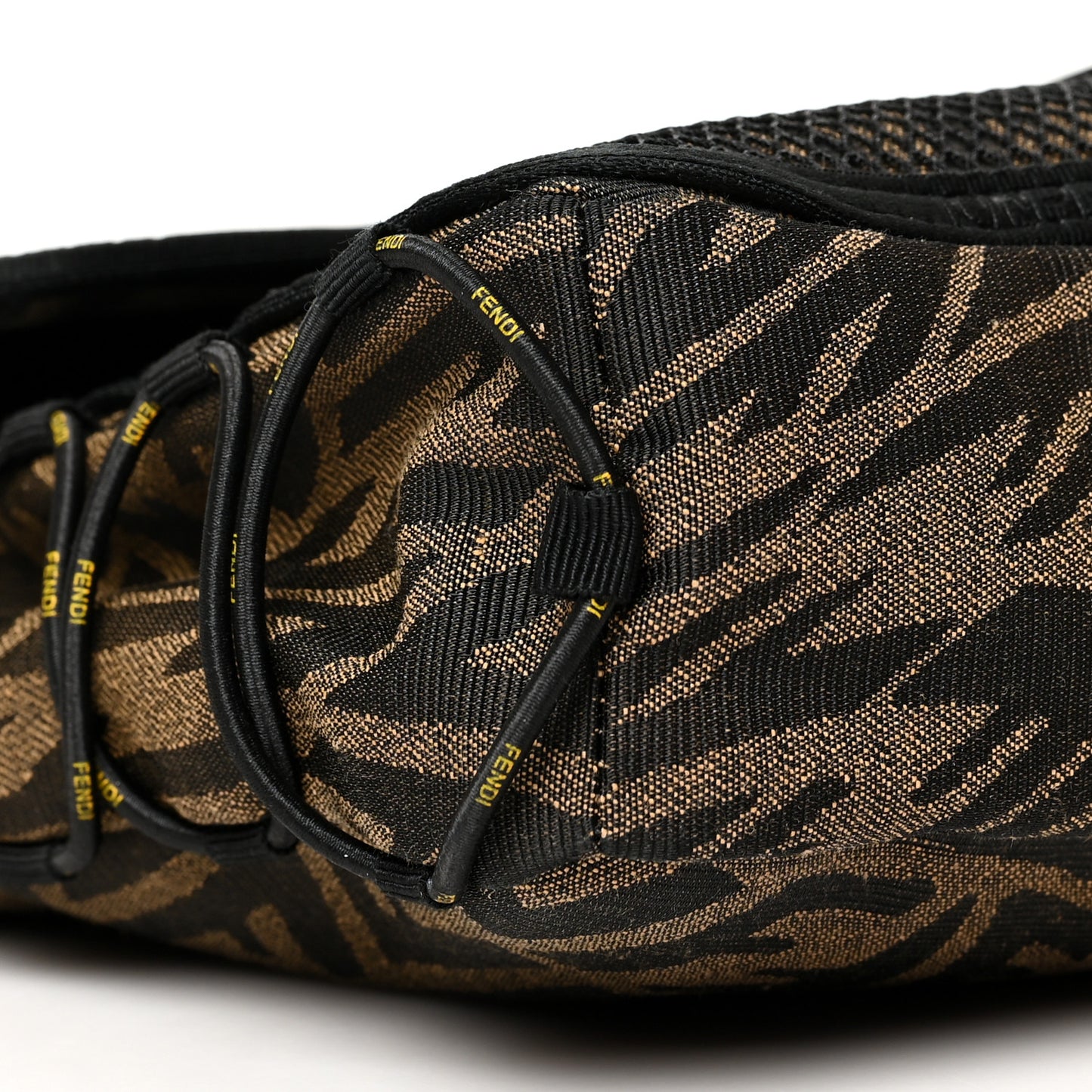 X SARAH COLEMAN Fabric Jacquard Vitello Grace FF Vertigo Woven Lanyard Large Baguette Tobacco Moro Black