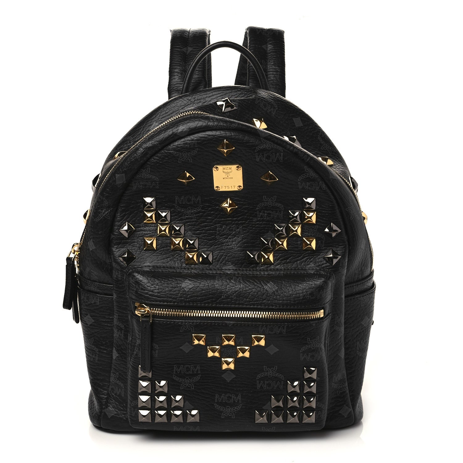 MCM Visetos Studded Small Stark M Backpack Black 1 of 9