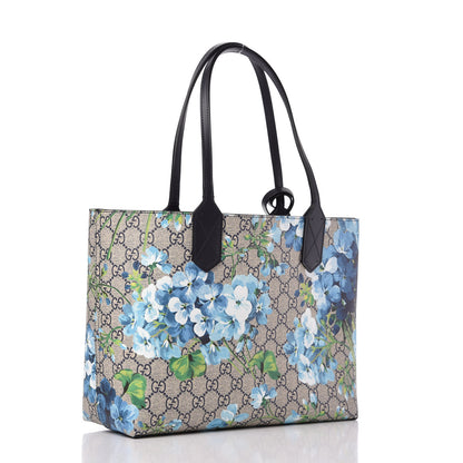 Gucci GG Supreme Monogram Blooms Small Reversible Tote Beige Blue Navy 4 of 11