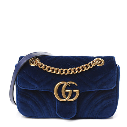 Gucci Velvet Matelasse Mini GG Marmont Shoulder Bag Cobalt Blue 1 of 9