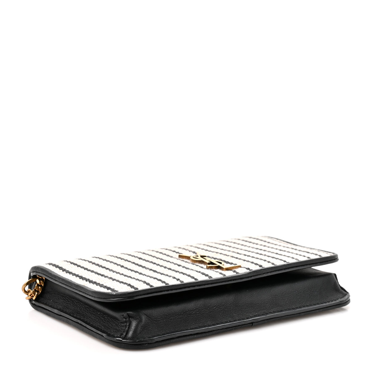Canvas Striped Phone Holder Crossbody Beige Black