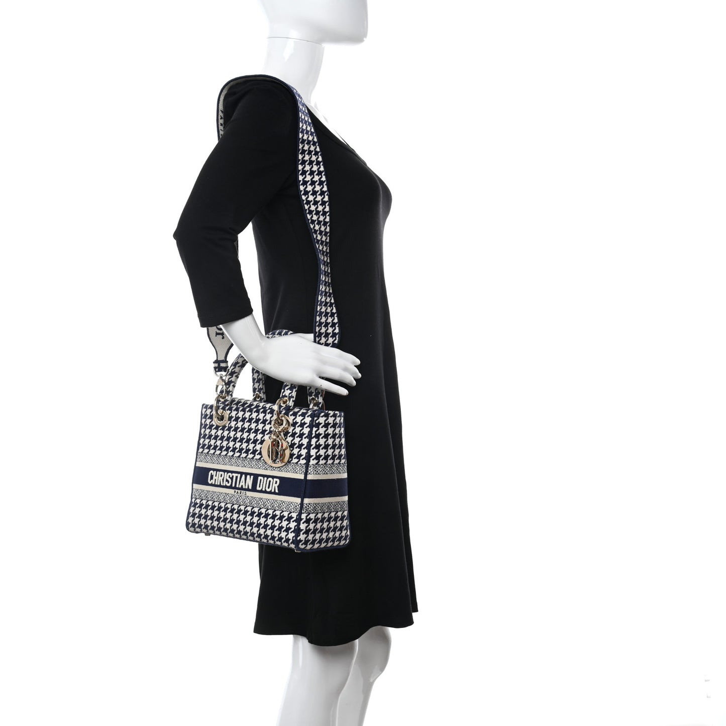 Canvas Houndstooth Embroidered Medium Lady D-Lite Navy White